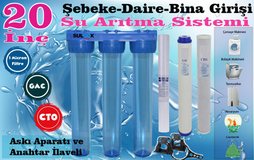 20 Inç Bina - Daire- Şebeke Girişi Su Arıtma Filtre Seti Gac-Cto 1 Mic. Filtre