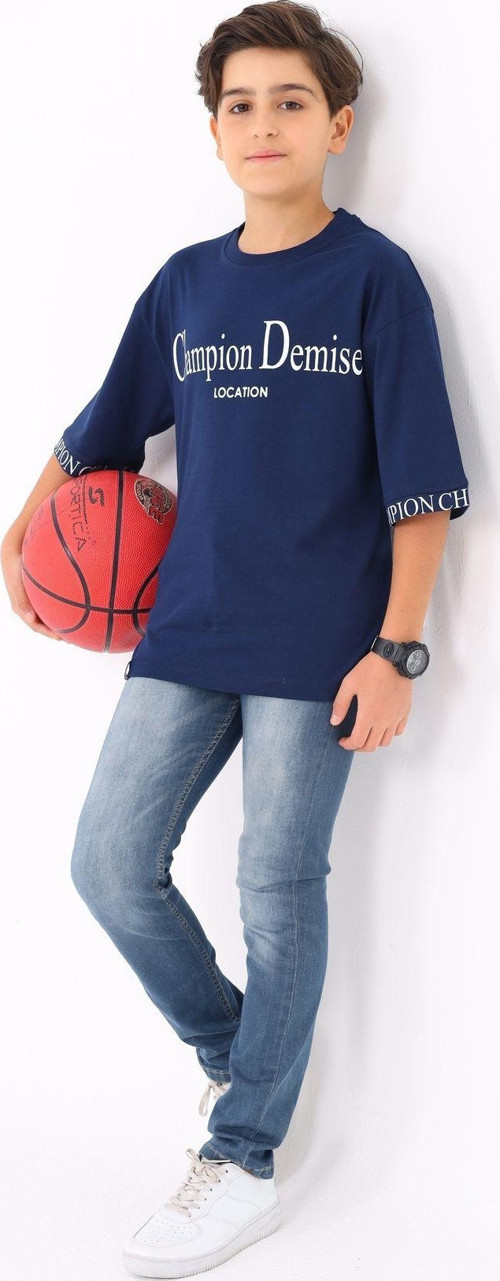 Angelos Gırls Erkek Çocuk Kol Uçları Yazı Baskılı T-Shirt 9-14 Yaş Lx7060