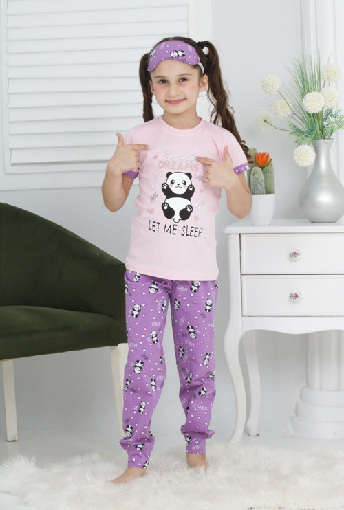 Angelos Gırls Kız Çocuk Uyku Bantlı-Pandalı Pijama Takımı 3-11 Yaş 6063-64