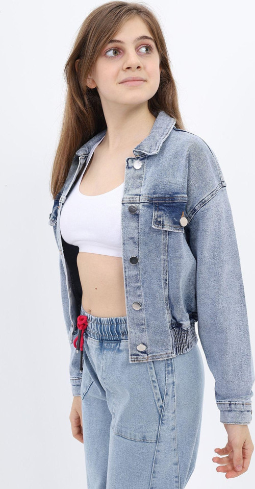 Angelos Gırls Kız Çocuk Beli Lastikli Jean Ceket 9-14 Yaş Lx202