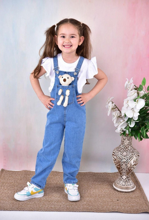 Angelos Gırls Kız Çocuk Jean Salopet-Peluş Ayıcıklı- 2-13 Yaş 0095