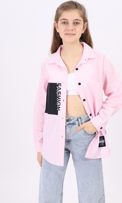 Angelos Gırls Kız Çocuk Fashion Baskılı Keten Gömlek 9-14 Yaş Lx 194