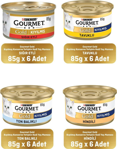 Karışık Kıyılmış Konserve Yetişkin Kedi Yaş Maması 24 X 85 G