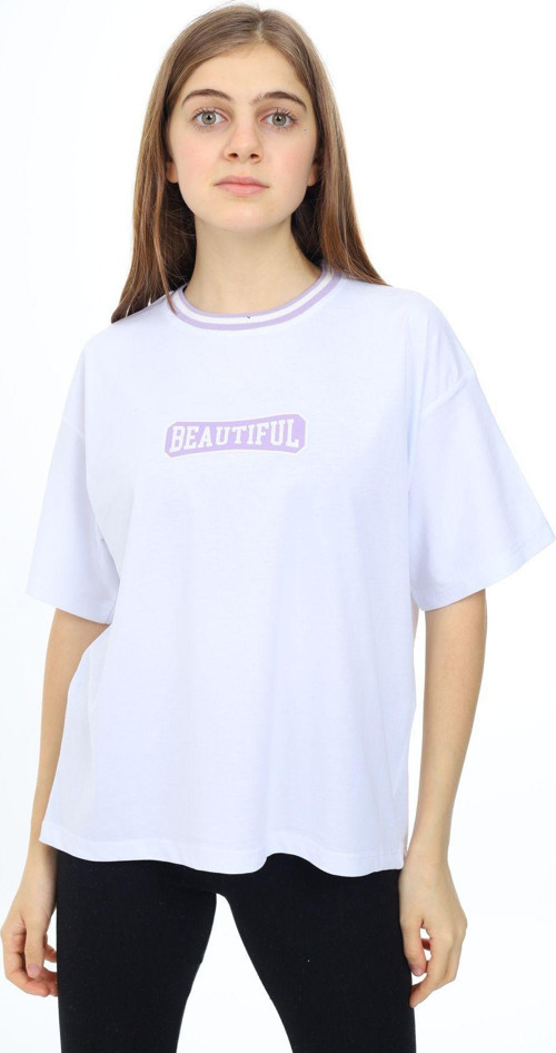 Angelos Gırls Kız Çocuk Yaka Ribanalı Yazı Baskılı T-Shirt 9-14 Yaş Lx5020