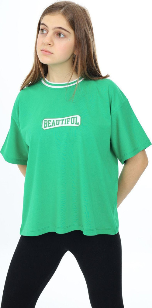 Angelos Gırls Kız Çocuk Yaka Ribanalı Yazı Baskılı T-Shirt 9-14 Yaş Lx5020