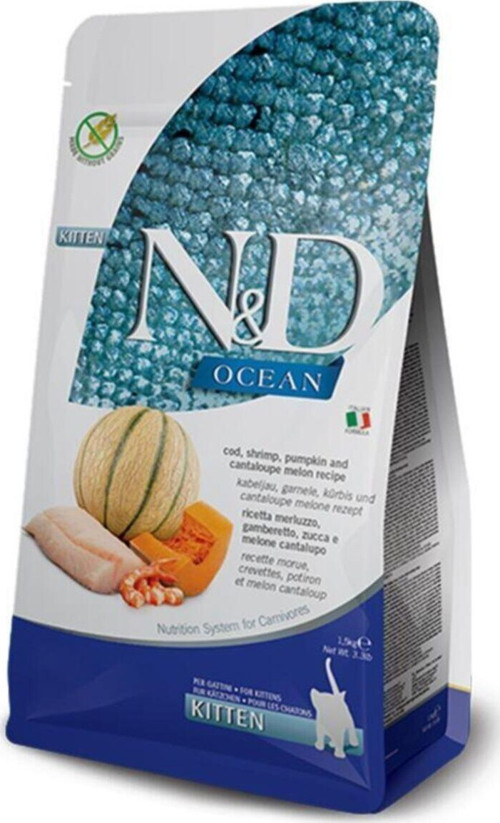 Ocean Morina Balığı, Karides, Balkabağı & Kavun Kitten Kedi Maması, 5 Kg