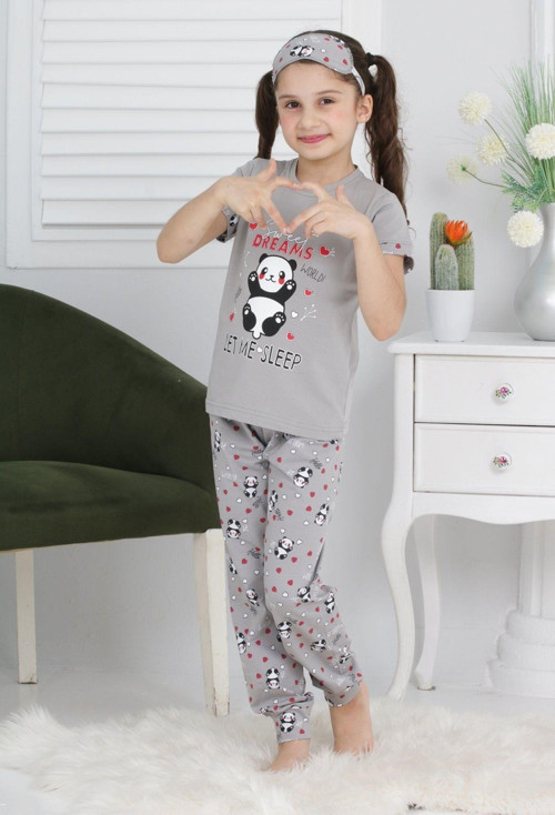 Angelos Gırls Kız Çocuk Uyku Bantlı-Pandalı Pijama Takımı 3-11 Yaş 6063-64