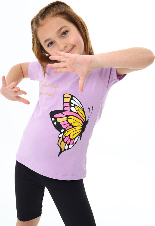 Angelos Gırls Kız Çocuk Kelebek Baskılı T-Shirt Pz106.2