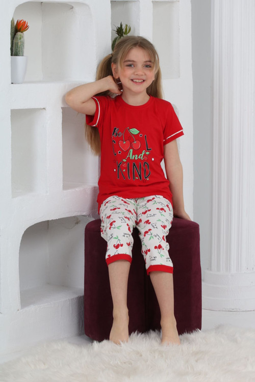 Angelos Gırls Kız Çocuk Kaprili-Kiraz Baskılı Pijama Takımı 3-11 Yaş 6067-68