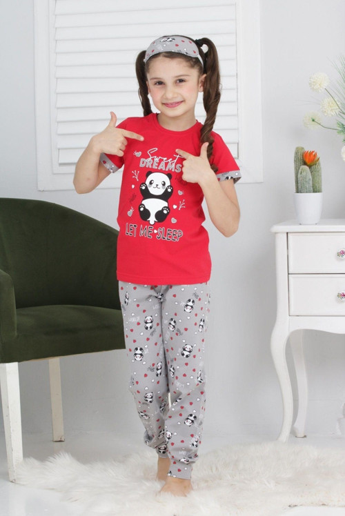 Angelos Gırls Kız Çocuk Uyku Bantlı-Pandalı Pijama Takımı 3-11 Yaş 6063-64