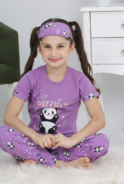 Angelos Gırls Kız Çocuk Uyku Bantlı-Pandalı Pijama Takımı 3-11 Yaş 6063-64