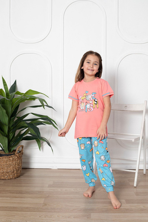 Angelos Gırls Kız Çocuk Make Wish Pandacık Baskılı Pijama Takımı 11-15 Yaş 6080