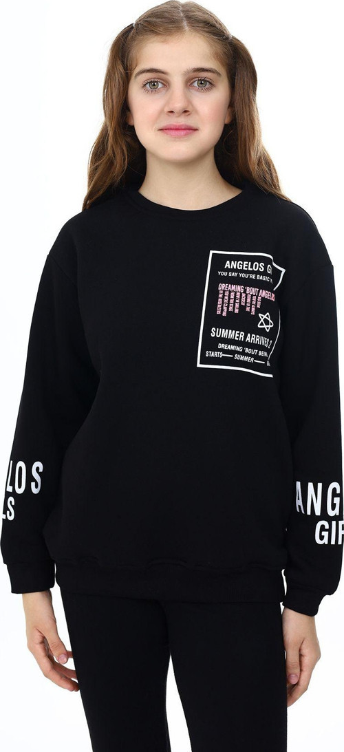 Angelos Gırls Kız Çocuk Yaka Ve Bilek Baskılı 3 İplik Sweatshirt 7-13 Yaş Lx294