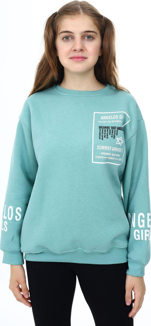 Angelos Gırls Kız Çocuk Yaka Ve Bilek Baskılı 3 İplik Sweatshirt 7-13 Yaş Lx294