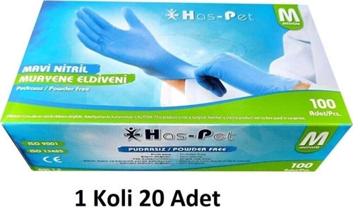 Haspet Mavi Nitril Pudrasız Muayene Eldiveni M Beden 20'Li Koli 2000 Adet