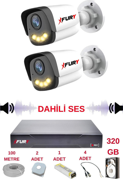 2 li Sesli Gece Renkli Görüş Güvenlik Kamerası Su Geçirmez Güvenlik Kamerası Seti 5590s 320GB