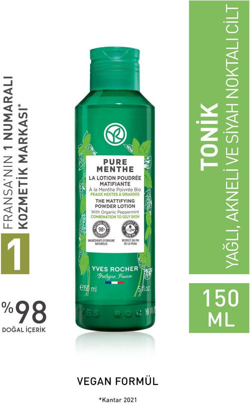 Karma-Yağlı-Sivilce Eğilimli Cilt, Siyah Nokta Karşıtı Pudralı Tonik-Glikolik Asit-Pure Menthe-150Ml