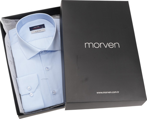 Erkek Mavi Slim Fit Dar Kesim Düz Sert Yaka Uzun Kollu Gömlek