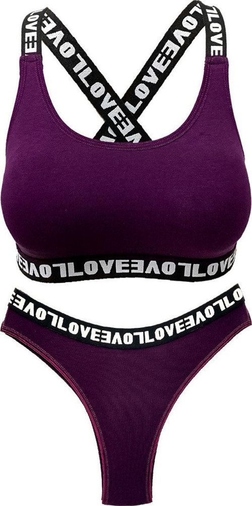 Mor Love Lastikli Büstiyer Brazil Külot Kadın Spor İç Çamaşırı Takım