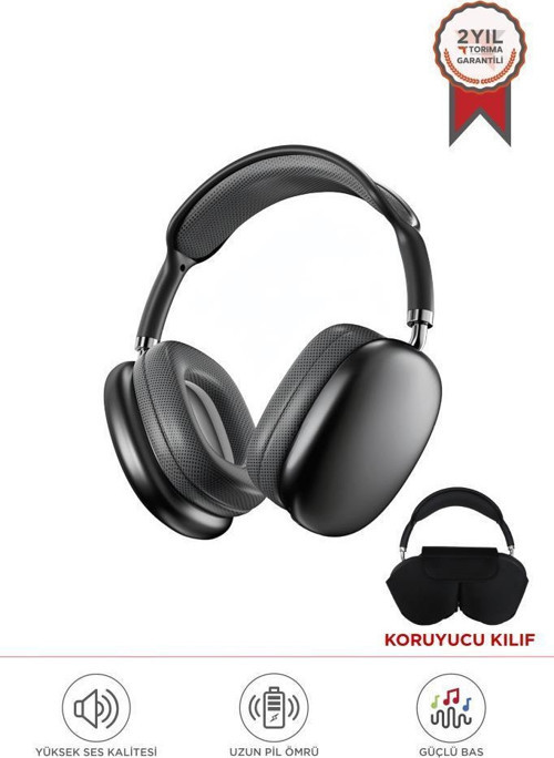 P9 Pro Max Siyah Kablosuz 5.0 Mikrofonlu Sd Kart Girişli Aux Kablolu Bluetooth Kulaklık