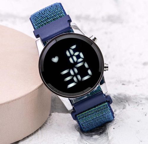Yeni Cırtlı Yapışır Lacivert Kordon Dijital Led Unisex Kadın Erkek Kol Saat ST-304060