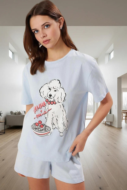 Yazlık %100 Pamuk Pijama Takımı Köpek Desenli Rahat ve Şık Zarifane Tasarım Mükemmel Uyum