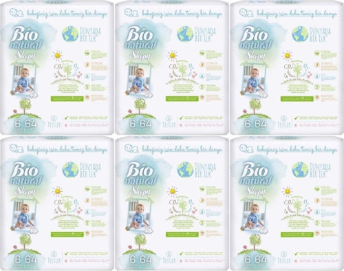 Bebek Bezi Bio Natural Beden:6 (15-27kg) X Large 384 Adet (4 Lü Jumbo Pk Serisi) (6pk*64)