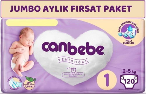 Bebek Bezi Beden:1 (2-5kg) Yeni Doğan 120 Adet Jumbo Aylık Fırsat Pk