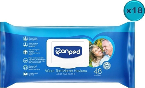 Hasta Vücut Perine Temizleme Islak Mendil Havlu 48 Yaprak Xl (18 Li Set) Plastik Kapaklı