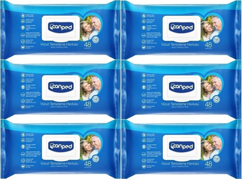 Hasta Vücut Perine Temizleme Islak Mendil Havlu 48 Yaprak Xl (6 Lı Set) Plastik Kapaklı