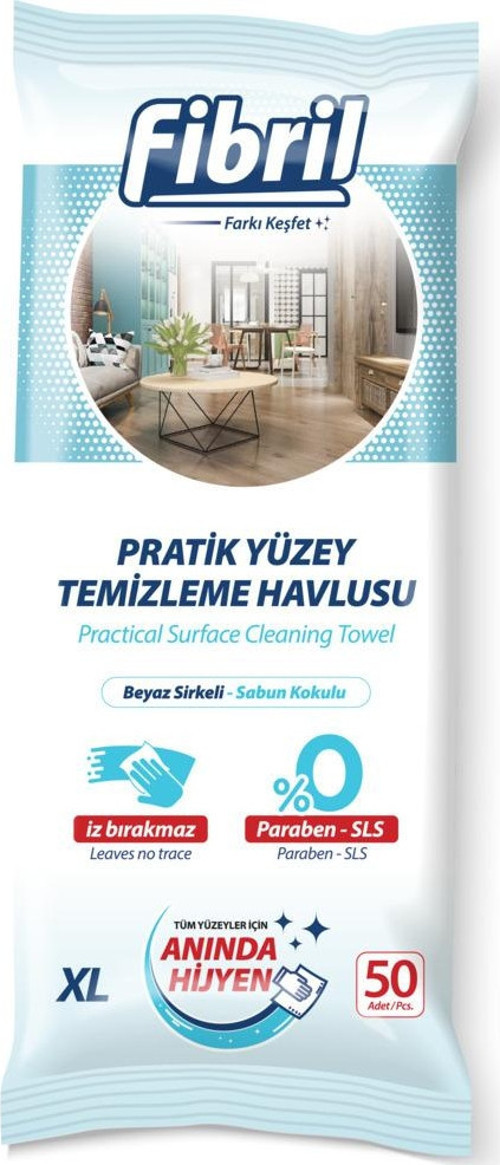 Pratik Yüzey Temizlik Havlusu Beyaz Sirkeli Sabun Kokulu 24 X 50 (1200 YAPRAK)