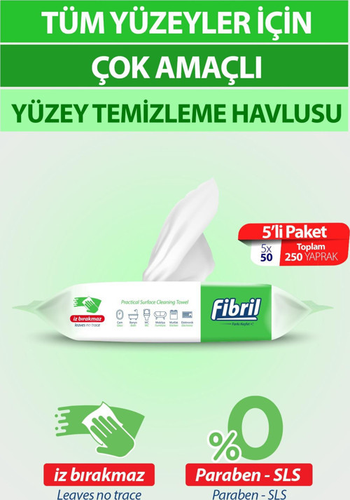 Pratik Yüzey Temizlik Havlusu Temizlik Çam Kokulu 5 X 50 (TOPLAM 250 YAPRAK)