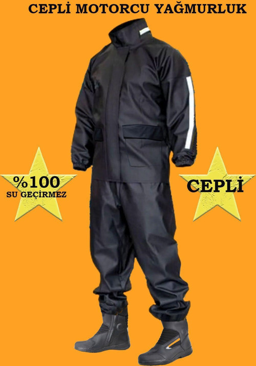 Motorcu Yağmurluk Takım (Cepli) Su Geçirmez Ekstra Esnek, Sağlam Ve Hafif Pvc Kumaş, Kurye Yağmurluk