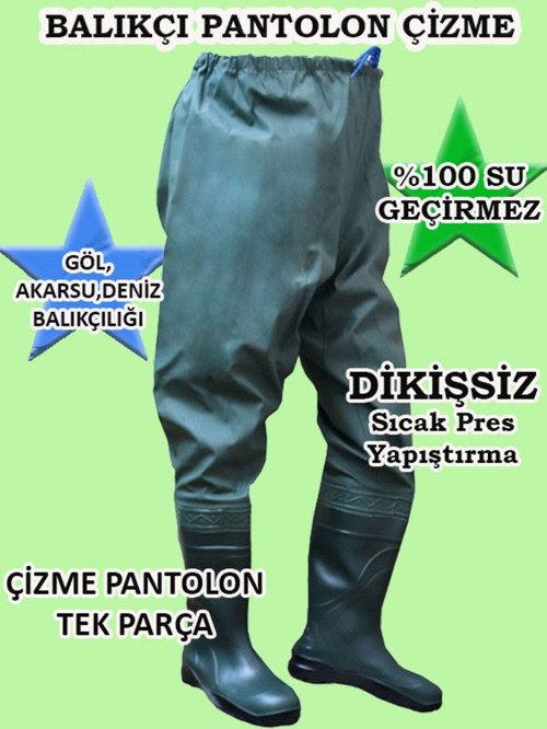 Balıkçı Çizme, %100 Su Geçirmez Çizmeli Pantolon, 55 Mikron Dikişsiz Avcı Balıkçı Pantalon