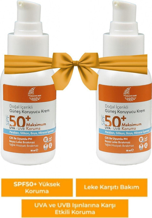 Doğal İçerikli Bebek Çocuk Ve Yetişkin 2 Li Set 50 Ml Güneş Kremi Leke Karşıtı 50 Spf Tüm Ciltler