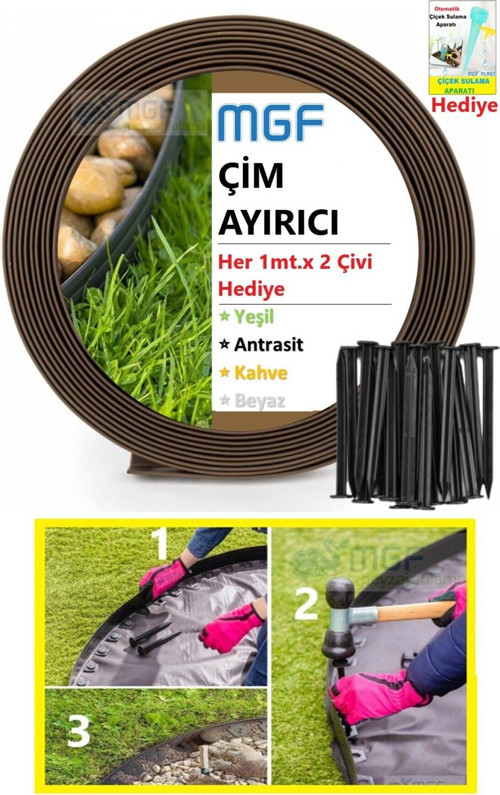 Mgf Çim Ayırıcı 50 Metre Kahve Çim Sınırlayıcı Taş Toprak Ayıracı Çim Taş Toprak Bariyeri