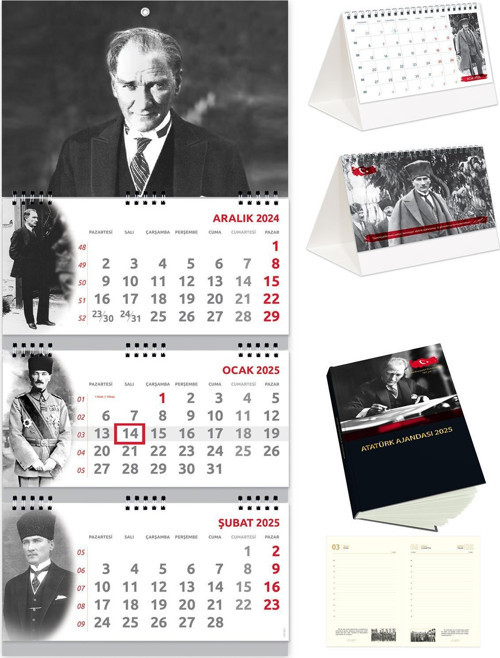 2025 Atatürk Gemici Takvimi + Atatürk Piramit Takvimi + Atatürk Ajandası Set