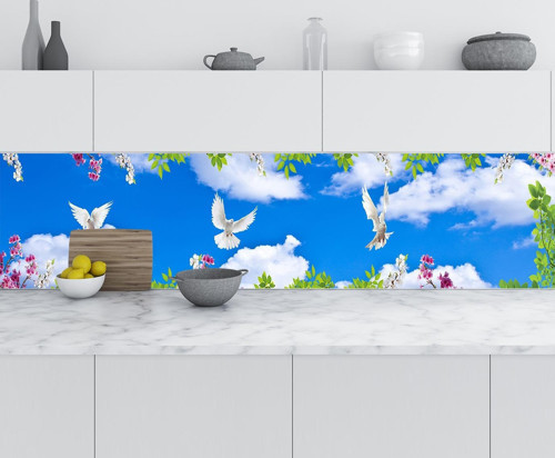 Mutfak Tezgah Arası Folyo Fayans Kaplama Folyosu Gökyüzü Çiçekler 60x400 CM
