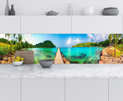 Mutfak Tezgah Arası Folyo Fayans Kaplama Folyosu Tropikal İskele 60x200 CM