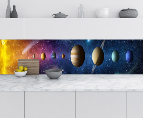 Mutfak Tezgah Arası Folyo Fayans Kaplama Folyosu Güneş ve Gezegenler 60x400 CM