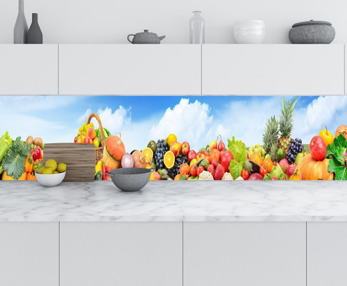 Mutfak Tezgah Arası Folyo Fayans Kaplama Folyosu Sebze Meyve Gökyüzü 60x500 CM