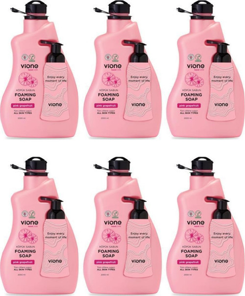 6 Adet Köpük Sabun El ve Yüz İçin Pembe Greyfurt 2 lt (Köpük Yapıcı Sabunluk Hediyeli)