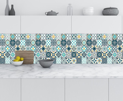 Mutfak Tezgah Arası Folyo Fayans Kaplama Folyosu Lizbon Geometrik Karo 60x500 CM