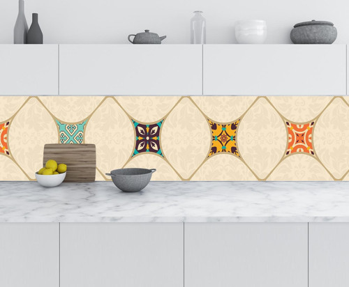 Mutfak Tezgah Arası Folyo Fayans Kaplama Folyosu Majolika Büyük Motif 60x300 CM