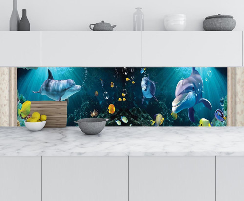 Mutfak Tezgah Arası Folyo Fayans Kaplama Folyosu 3d Sualtı Balıklar 60x200 CM