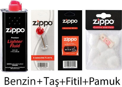 Çakmak Benzin+Taş+Fitil+Pamuk Keçe Seti