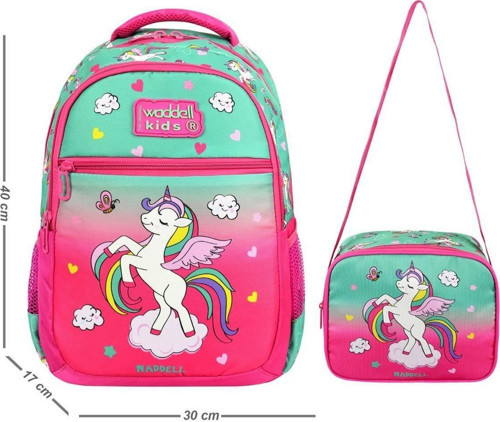 Lisanslı Fuşya Unicorn Desenli Kız Çocuk İlkokul Sırt Çantası Ve Beslenme Çantası