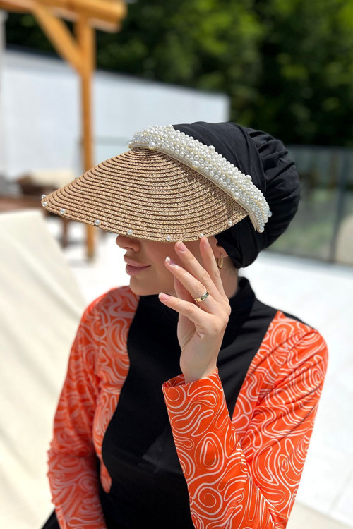 İncili Vizör Hasır Şapka Güneş Koruyucu Siperlik Rş-95 Camel