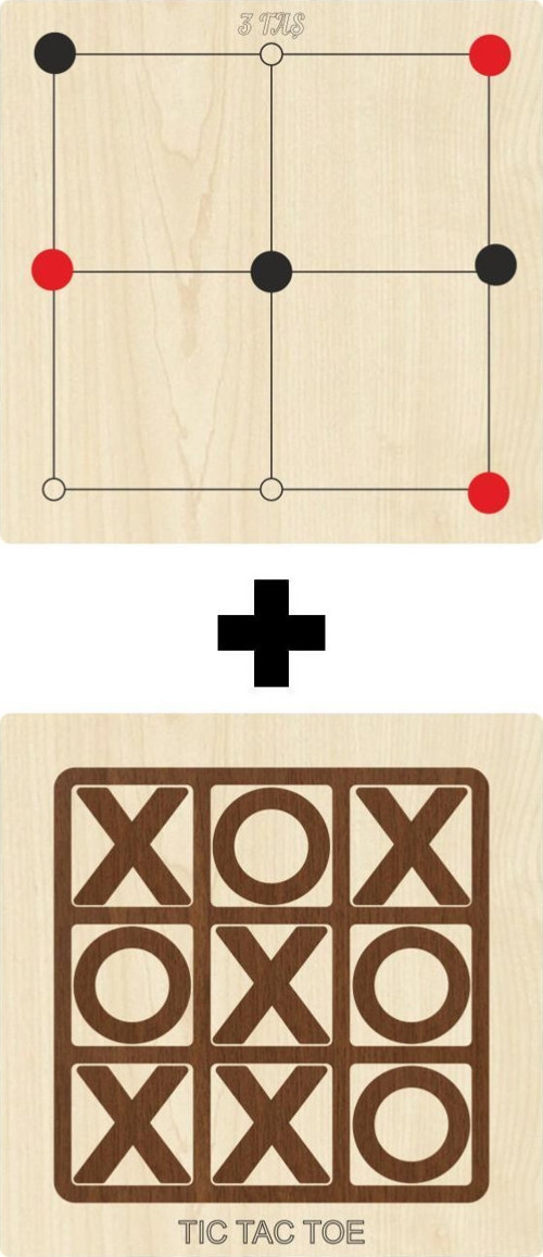 Ahşap Tic-tac-toe + 3 Taş Akıl, Zeka, Strateji Ve Beceri Oyunları Seti