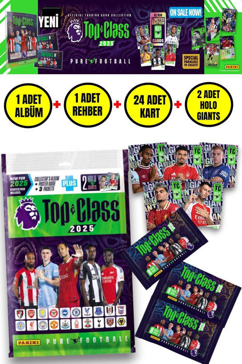Panini Top Class 2025 Premier League Koleksiyon Futbolcu Kartı Albüm Dergi 24 Adet Kart+2 Holo Kart